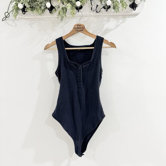 Onia Black Ribbed Square Neck Bodysuit Small 18-3108 - Picture 1 of 4